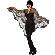 Bat & Spider Web Black Lace Poncho - Adult Standard