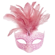 Pink Masquerade Mask with Feathers