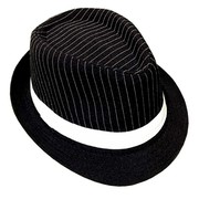 Black White Pinstriped Trilby Hat with White Band