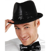Black Sequin Trilby Fedora Style Hat
