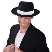 Gangster Hat Deluxe Black with White Band & Elastic Inner