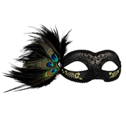 Black & Gold Peacock Feather Masquerade Mask (Adrianna)