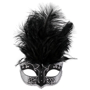 Black & Silver Masquerade Mask with Feathers (Carmela)