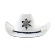White Cowboy Hat with Black Band & Badge