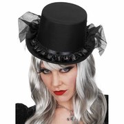Deluxe Black Top Hat with Ruffle & Mesh