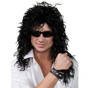 Rock God Crinkle Long Black Wig