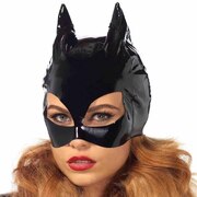 Wet Look Faux Vinyl Catwoman Mask (Black) 
