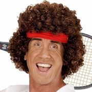 Tennis Player Wig (Brown Afro/Red Headband)