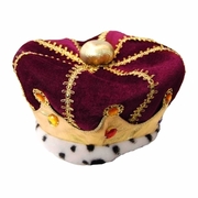 Plush Dark Red Royal Crown with Faux Gems - Adult Size