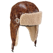Aviator Hat (Brown Leather Look with Plush Edge) - Adult
