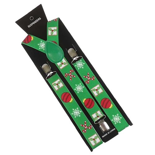 Green Christmas Print Stretch Braces - Adult One Size