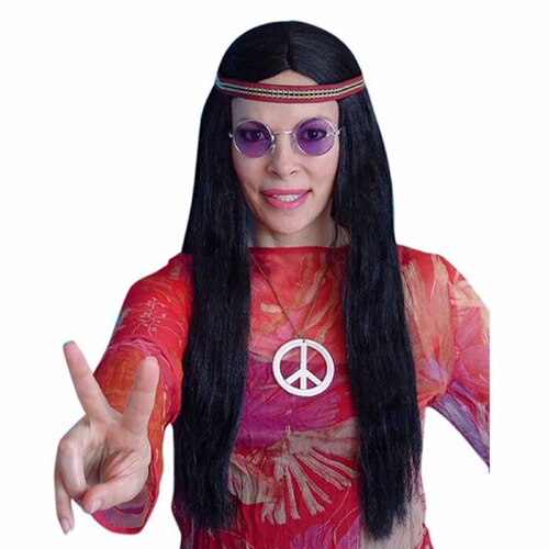 Black Hippie Wig with Headband