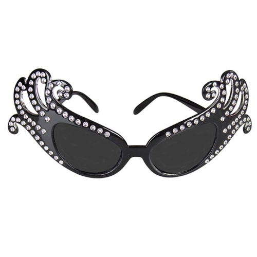 Dame Edna Glasses - Black with Dark Tint Lenses