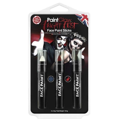 Fright Fest Face Paint Sticks (White, Black, Red)