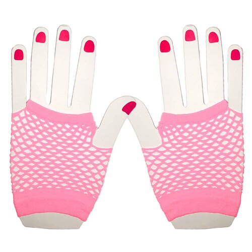 80s Short Fingerless Fishnet Gloves - Pink