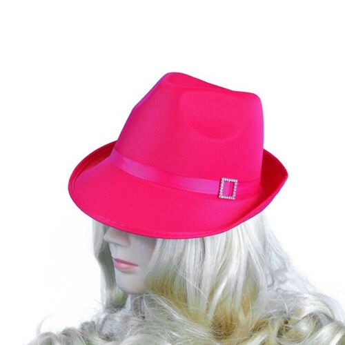 Hot Pink Satin Trilby Hat with Buckle