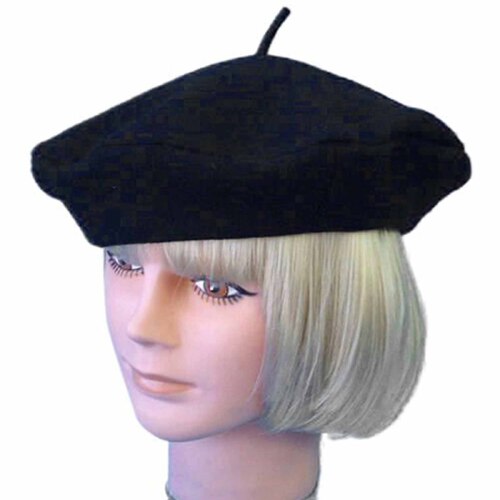 Black French Beret Hat - Adult