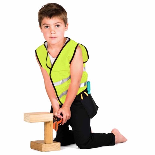 Construction Worker Vest & Tool Belt (Neon Yellow/Green) - Child Medium