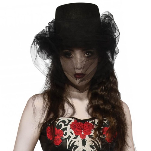 Heart of Darkness Top Hat (Black with Tulle)