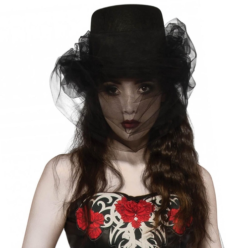 Heart of Darkness Top Hat (Black with Tulle) - Seconds