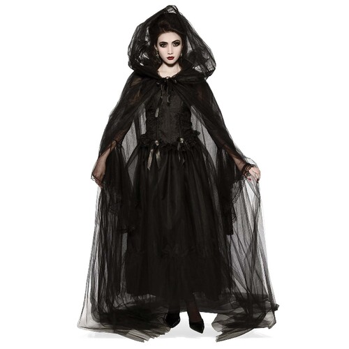 Hooded Cape Black Sheer Tulle - Adult Womens