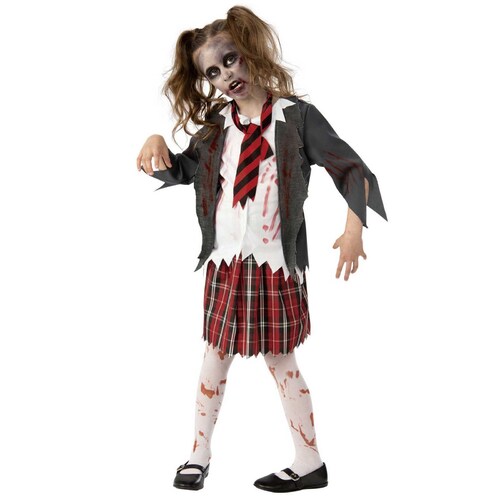 Girls SCHOOLGIRL ZOMBIE Princess Halloween Fancy Dress Costume Spooky Child 