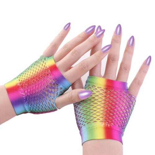 Short Fishnet Gloves - Rainbow