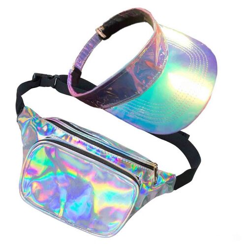 80's Galaxy Holographic Bum Bag & Visor Set