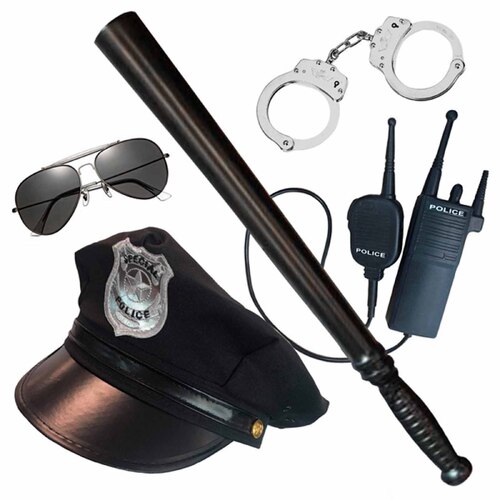 Police Office Kit - Hat, Cuffs, Baton, Glasses, Radio