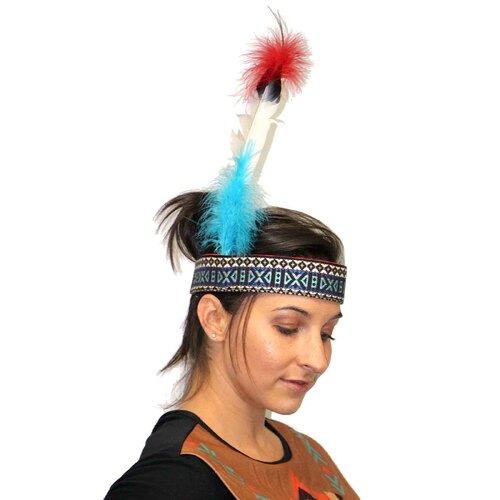 Woven Indian Headband with Feather