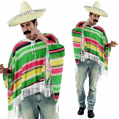 Mexican Poncho - Green/Red/Yellow - Adult Size
