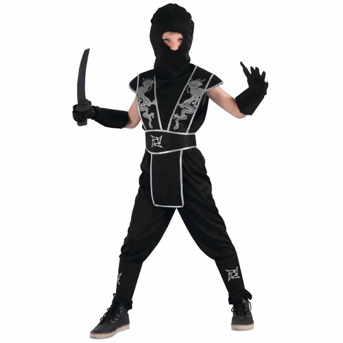 Black & Silver Dragon Ninja Costume - Child Large