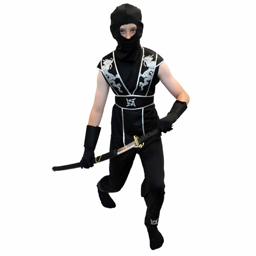 Black & Silver Dragon Ninja - Tween One (XL 12-14 Years)