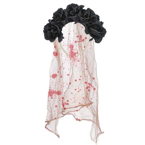 Black Rose Headband with Veil