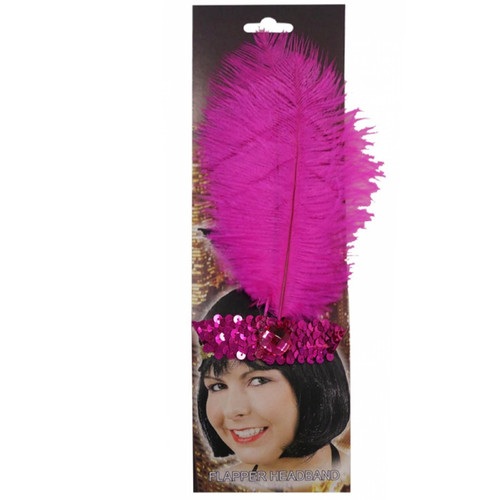 20s Sequin Headband with Feather - Pink