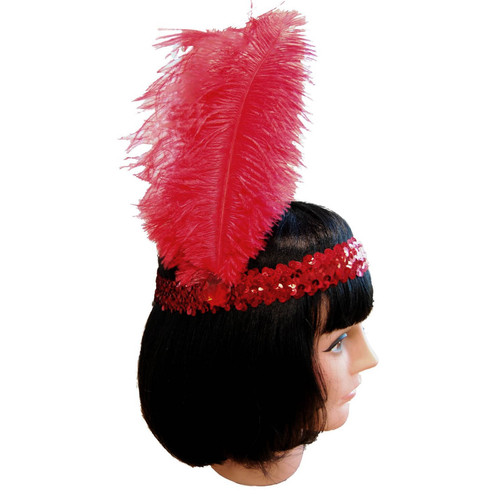 20s Sequin Headband with Feather - Red