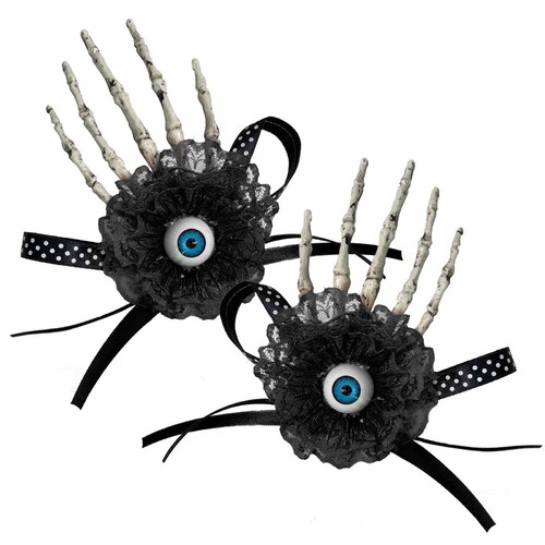 Death Grip Skeleton Hair Clips (Black) - 1 x Pair