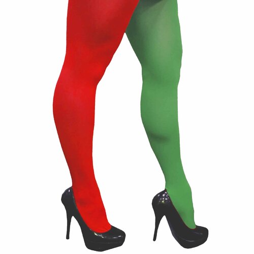 Elf Green & Red Opaque Tights - Adult Size