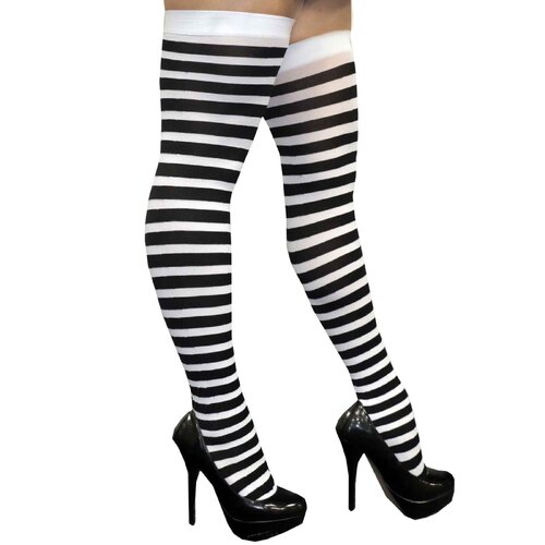 Black & White Stripe Thigh High Stockings - Adult Standard