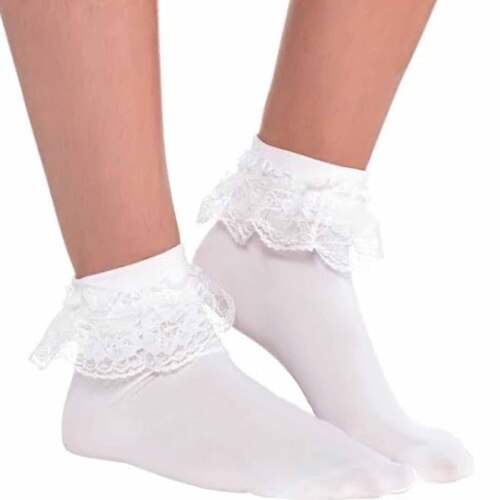 Lace Top Bobby Socks (White) - Adult