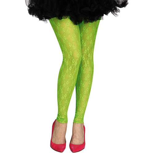 Footless 80s Lace Leggings - Neon Green