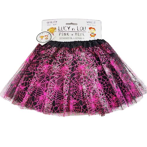Halloween Black Tulle Tutu Skirt Fuschia Spider Webs - Child