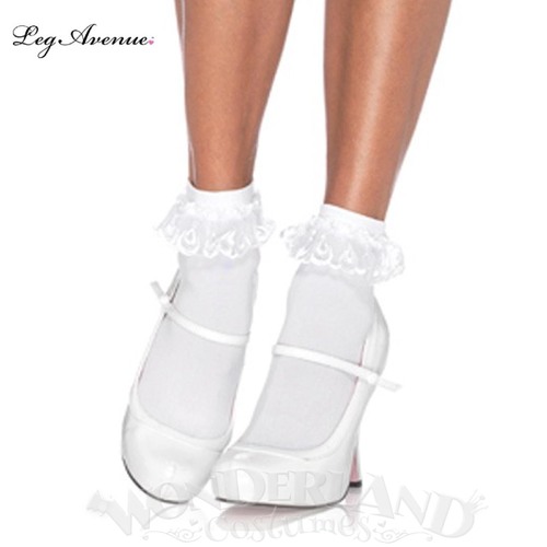 White Anklet Socks with Lace Ruffle