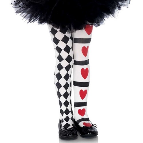 Harlequin & Hearts Tights Black White - Child Large