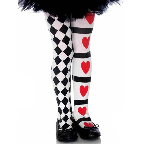 Harlequin & Hearts Tights Black White - Child XLarge