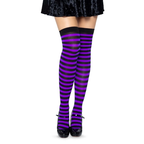 Black & Purple Stripe Thigh High Stockings