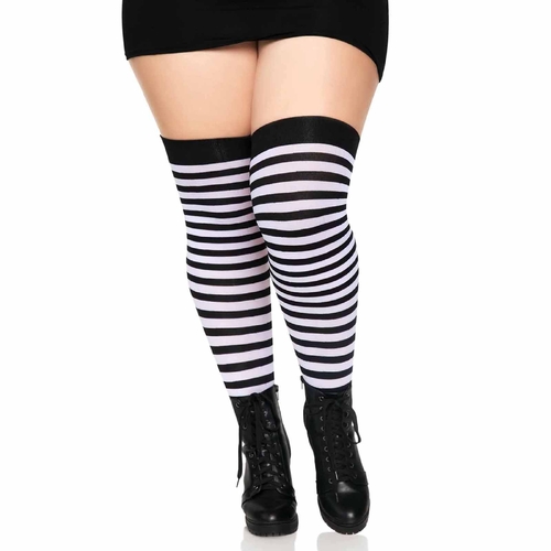 Black & White Stripe Thigh High Stockings - Adult 1X/2X