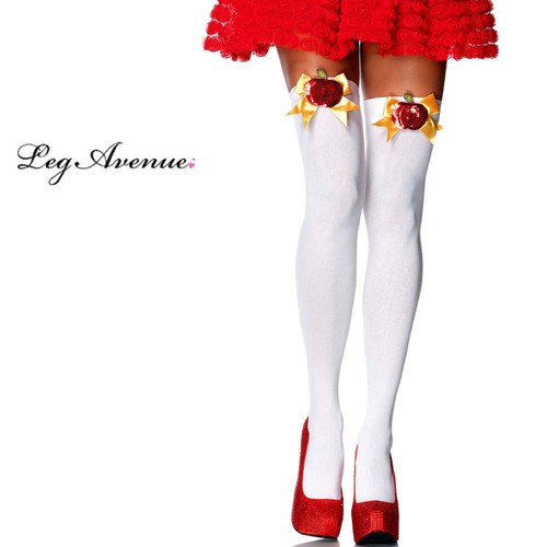 Thigh High Stockings - Poison Apple Bow White Opaque