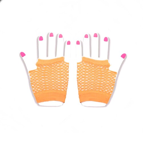 Fingerless Fishnet Short Gloves - Neon Orange