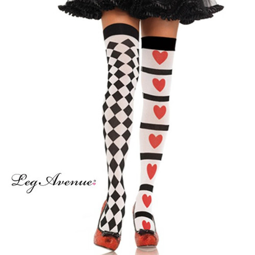 Harlequin & Heart Thigh High Stockings